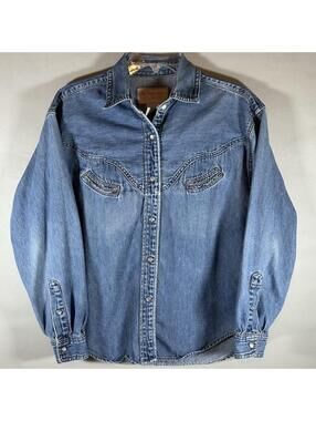Schaefer Outfitter Women's Denim Pearl Snap Classic Western Work Shirt Medium